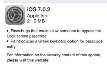 Hãng Apple phát hành bản iOS 7.0.2 vá lỗi bảo mật