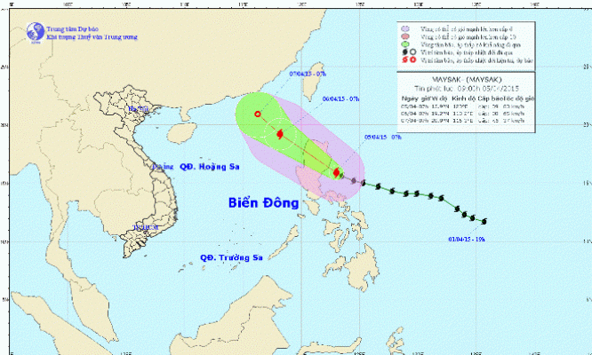 Tối nay bão MAYSAK có khả năng đi vào vùng biển phía Đông Bắc khu vực Bắc Biển Đông