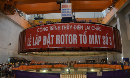 Lắp đặt thành công rotor tổ máy số 3 Thủy điện Lai Châu