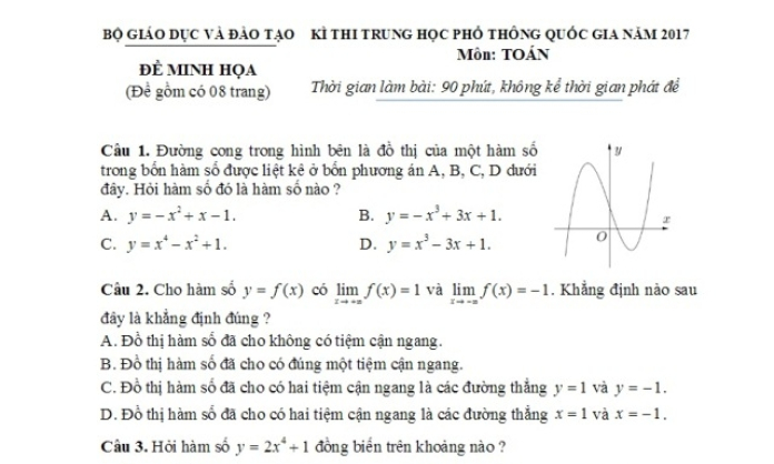 Công bố đề thi minh họa Kỳ thi THPT quốc gia năm 2017