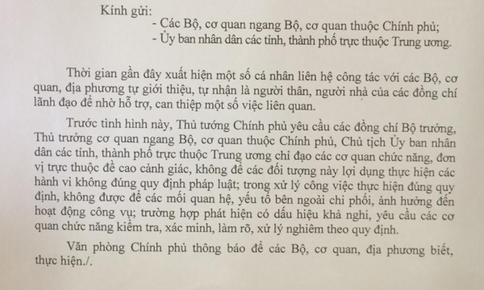 Thủ tướng yêu cầu xử lý nghiêm cá nhân tự giới thiệu, tự nhận là người nhà, người thân lãnh