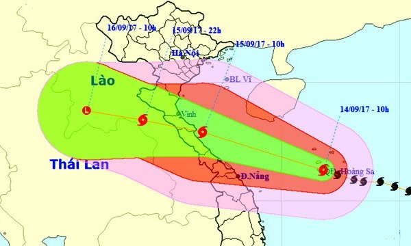 Bão số 10 sẽ đổ bộ vào đất liền khu vực bắc miền trung vào chiều mai