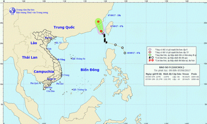 Cơn bão số 9 đã suy yếu thành áp thấp nhiệt đới, gió giật cấp 8