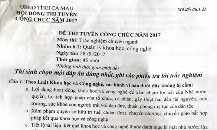 Vụ lộ nguồn đề thi công chức tại Cà Mau: Kỷ luật nhiều cán bộ liên quan