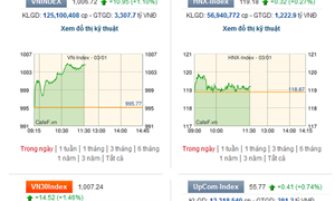 VN-Index vượt mốc 1.000 điểm