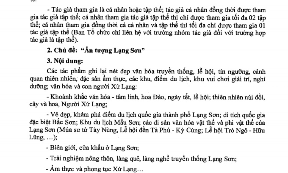 Thể lệ cuộc thi và triển lãm ảnh, videoclip "Ấn tượng Lạng Sơn" năm 2018