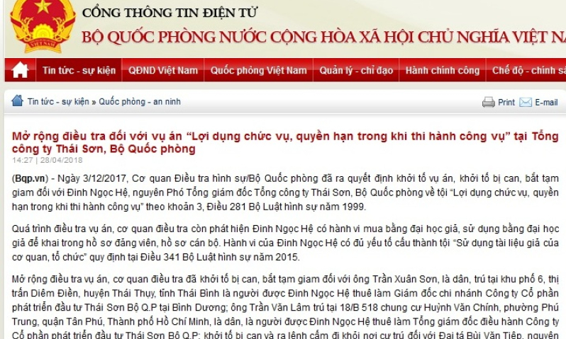 Bộ Quốc phòng thông tin chính thức về vụ án &#39;Út trọc&#39;