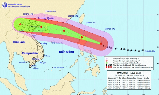 Siêu bão Mangkhut sẽ gây mưa lớn ở Bắc Bộ và Bắc Trung Bộ