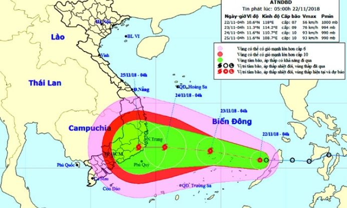 Áp thấp nhiệt đới giật cấp 9, cách đảo Song Tử Tây 400 km