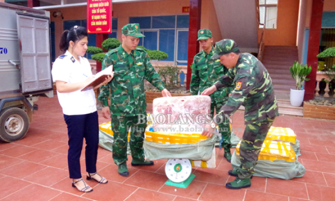 Trạm Kiểm soát Biên phòng Cốc Nam thu giữ 450 kg nầm lợn nhập lậu