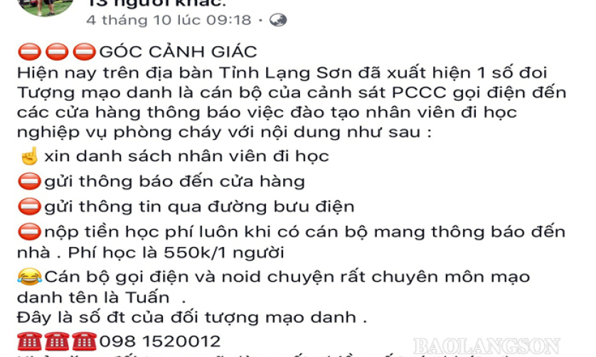 Cảnh giác với hiện tượng giả danh cảnh sát phòng cháy chữa cháy để lừa đảo