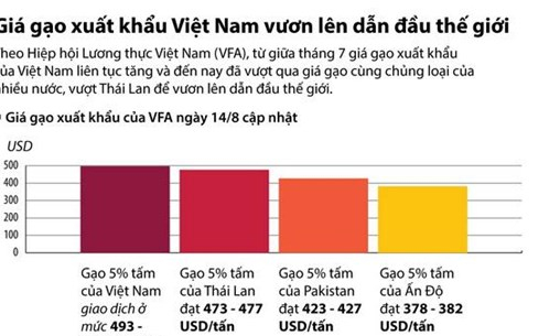 Việt Nam vươn lên dẫn đầu thế giới về giá gạo xuất khẩu