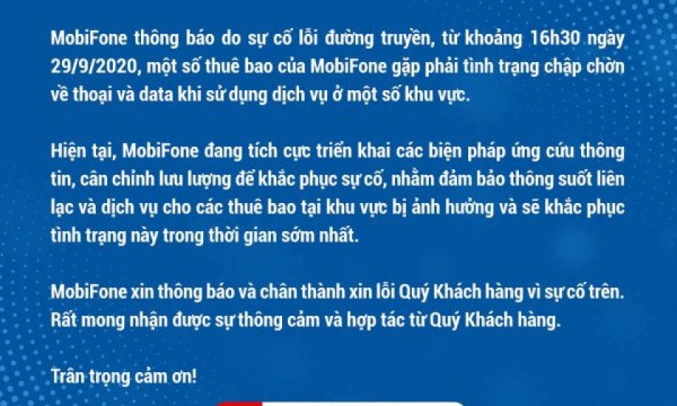 Hàng loạt thuê bao MobiFone mất sóng