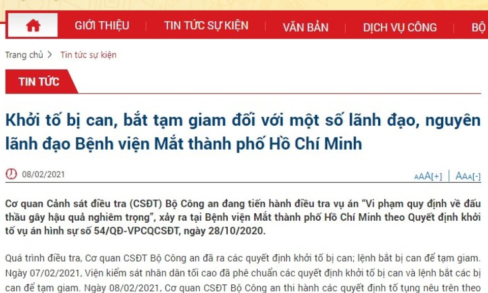 Khởi tố, bắt tạm giam Phó Giám đốc, nguyên Phó Giám đốc Bệnh viện Mắt TPHCM