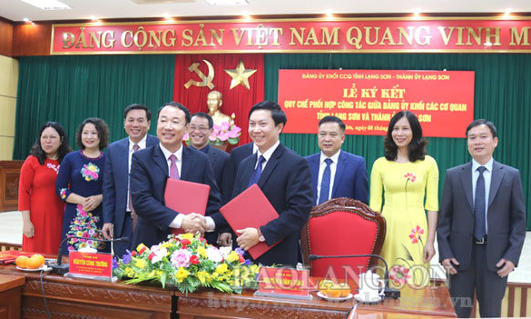 Đảng ủy Khối các cơ quan tỉnh và Thành ủy Lạng Sơn ký kết quy chế phối hợp