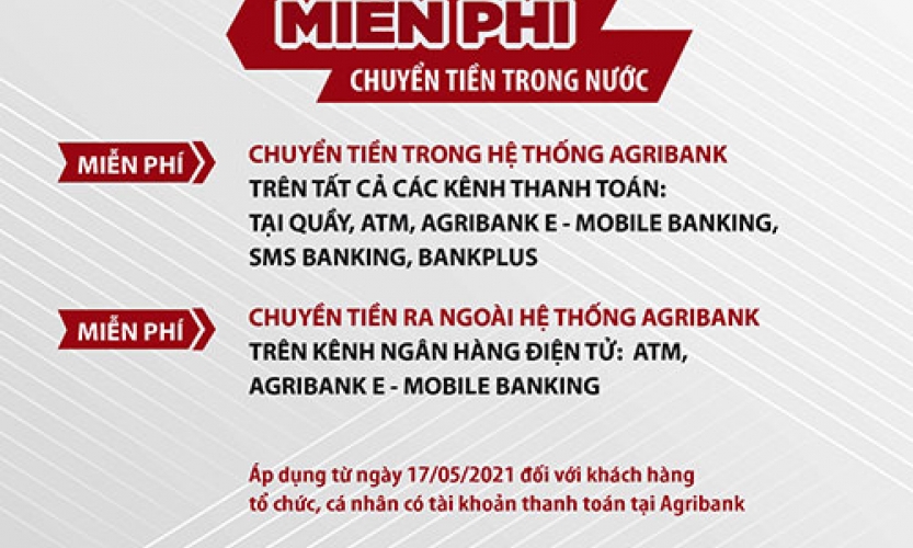 Agribank miễn 100% phí dịch vụ chuyển tiền trong nước