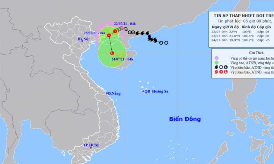 Áp thấp nhiệt đới giật cấp 8, cách Móng Cái khoảng 120 km