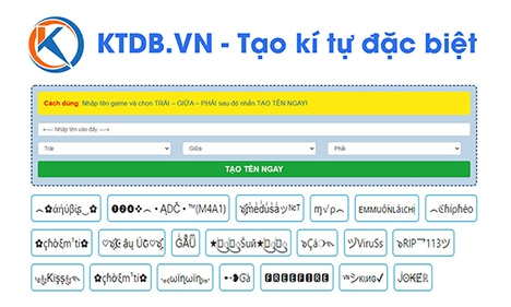 KTDB.VN - Ứng dụng tạo kí tự đặc biệt dành cho game thủ Việt