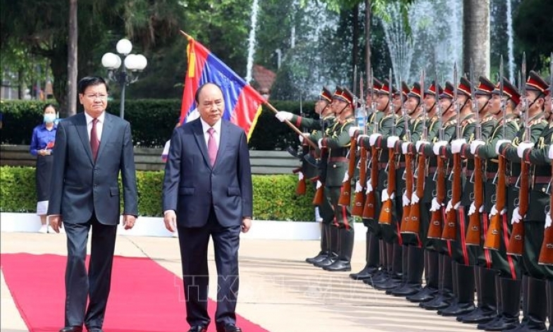 Lễ đón chính thức Chủ tịch nước Nguyễn Xuân Phúc và Phu nhân thăm hữu nghị chính thức Lào