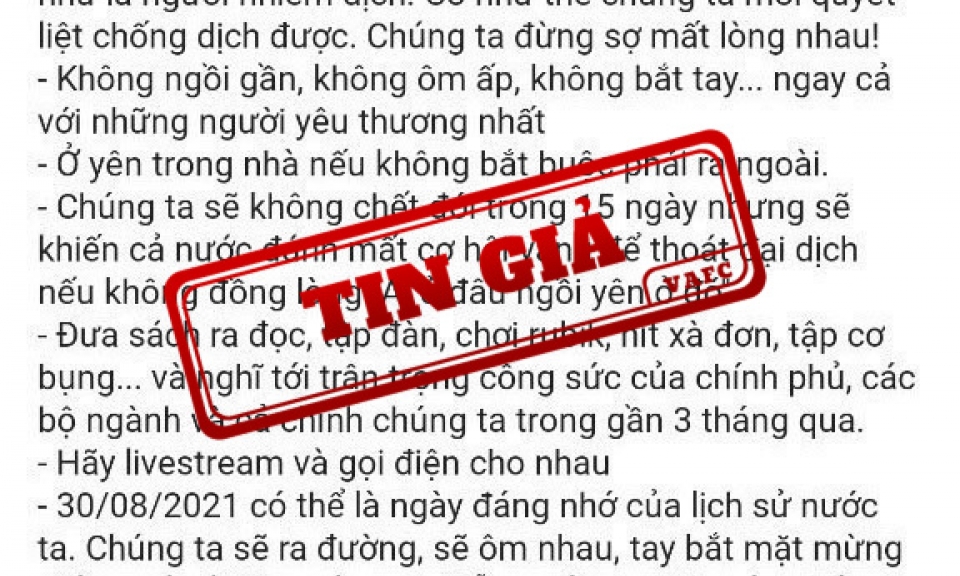 ‘7 lời khuyên chống dịch của Phó Thủ tướng' là giả mạo