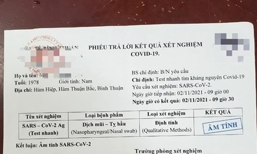 Bình Thuận mở rộng điều tra 2 đường dây làm giả giấy test COVID-19