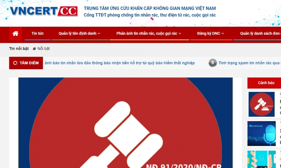 Vận hành Cổng thông tin điện tử về phòng chống tin nhắn, cuộc gọi rác