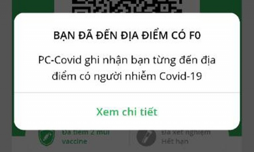 PC-COVID có thêm tính năng tự động cảnh báo nguy cơ người dùng tiếp xúc F0