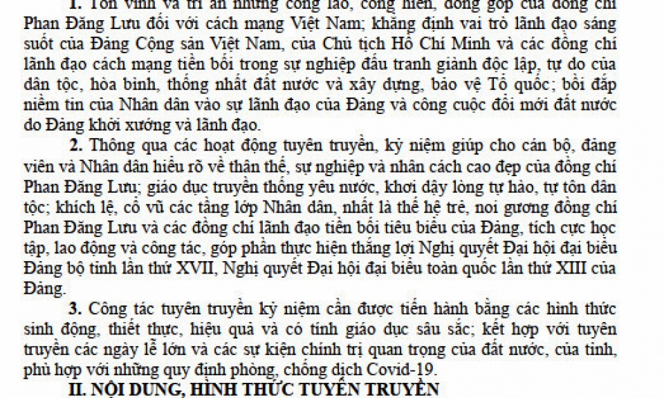 Hướng dẫn tuyên truyền kỷ niệm 120 năm Ngày sinh đồng chí Phan Đăng Lưu