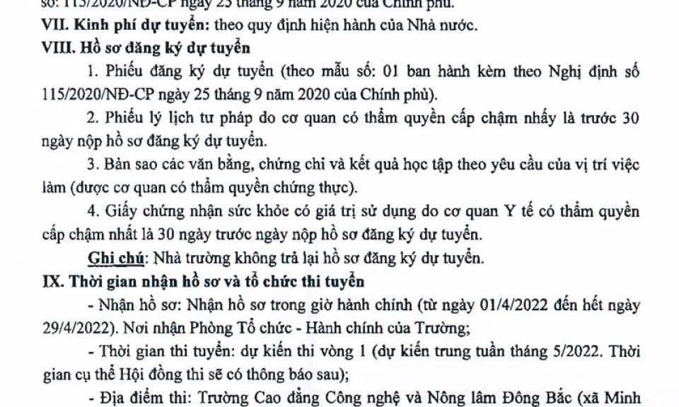 Thông báo tuyển viên chức giảng viên giáo dục nghề nghiệp