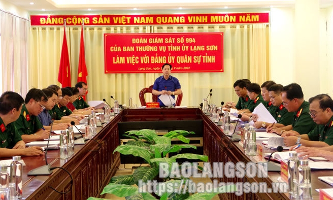 Đoàn Giám sát của Ban Thường vụ Tỉnh ủy giám sát tại Đảng ủy Quân sự tỉnh