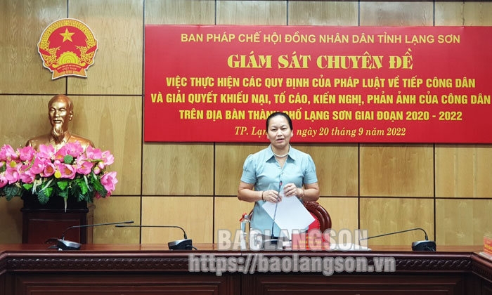 Đoàn giám sát Ban Pháp chế HĐND tỉnh giám sát tại thành phố Lạng Sơn