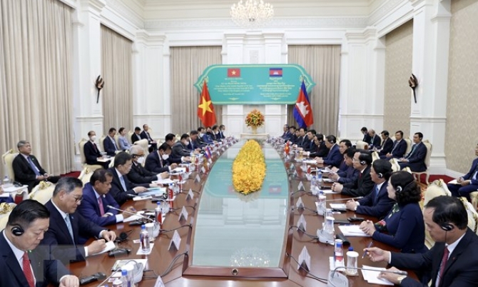 Thủ tướng Phạm Minh Chính hội đàm với Thủ tướng Campuchia