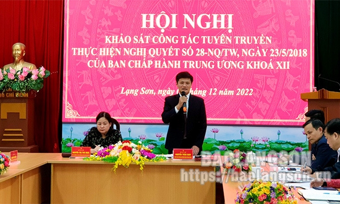 Ban Tuyên giáo Trung ương khảo sát công tác tuyên truyền thực hiện Nghị quyết 28 tại Lạng Sơn