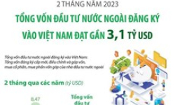 Vốn FDI đăng ký vào Việt Nam đạt gần 3,1 tỷ USD trong 2 tháng đầu năm