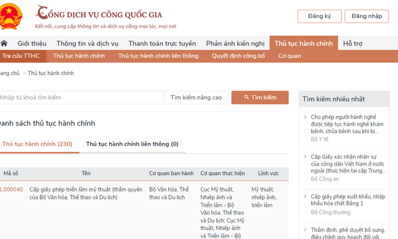 74 thủ tục hành chính về VHTTDL đủ điều kiện cung cấp dịch vụ công trực tuyến toàn trình