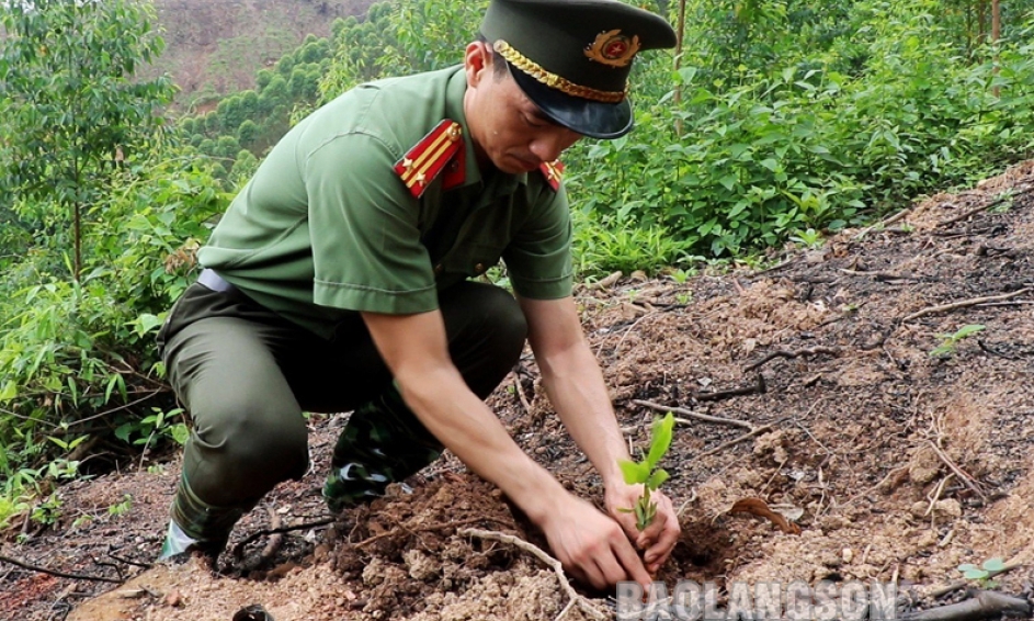 Công an huyện Chi Lăng phối hợp phát động tết trồng cây tại xã Quan Sơn