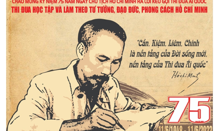 hành bộ tranh cổ động tuyên truyền kỷ niệm 75 năm Ngày Chủ tịch Hồ Chí Minh ra Lời kêu gọi "Thi đua ái quốc