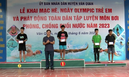 Văn Quan tổ chức Lễ khai mạc hè, ngày Olympic trẻ em và phát động toàn dân tập luyện môn bơi phòng, chống