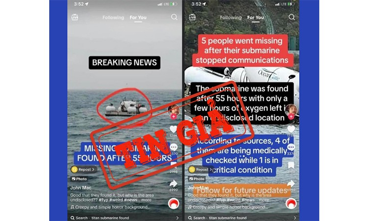 Tàu lặn Titan còn nguyên vẹn là thông tin sai sự thật