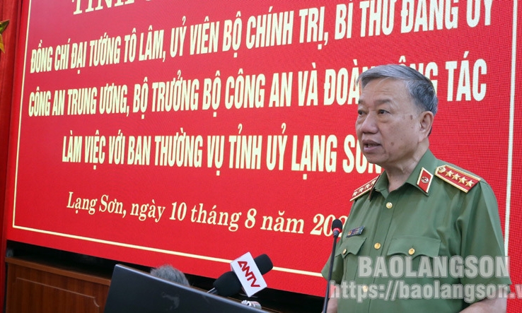 Đại tướng Tô Lâm, Ủy viên Bộ Chính trị, Bộ trưởng Bộ Công an làm việc với Ban Thường vụ Tỉnh ủy