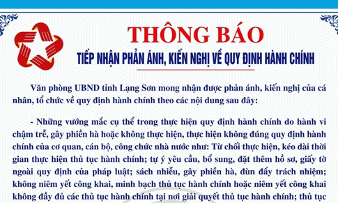 2.350 tờ "Thông báo tiếp nhận phản ánh, kiến nghị về quy định hành chính" đến UBND các huyện, thành phố