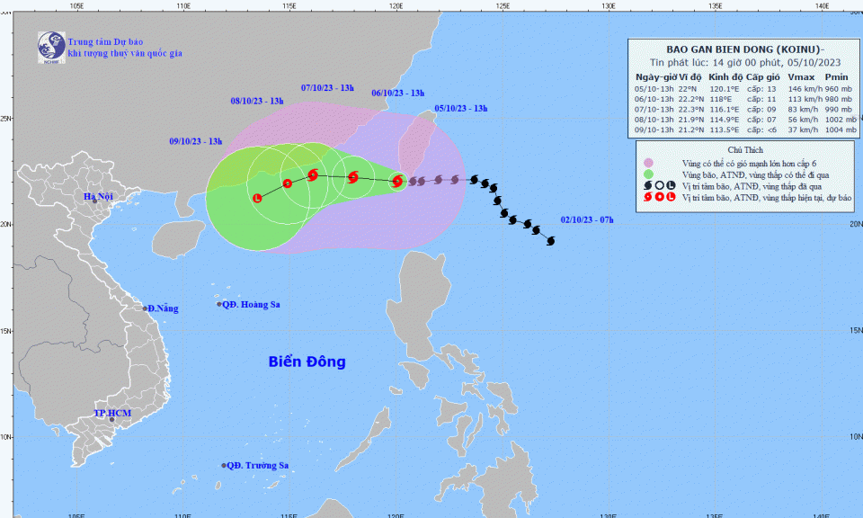 Bão KOINU mạnh cấp 12-13, giật cấp 16 đang tiến vào Biển Đông