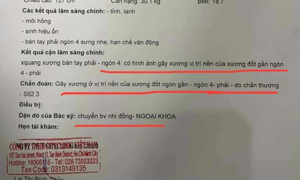 Cảnh cáo cô giáo làm gãy xương ngón tay học sinh