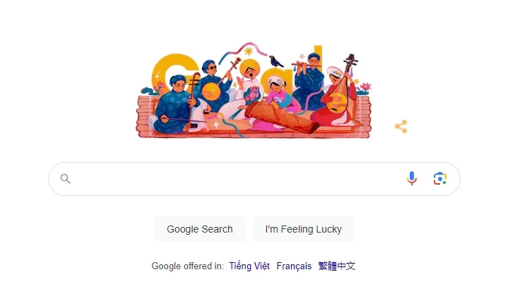 Hình vẽ đờn ca tài tử trên trang chủ Google. (Ảnh chụp màn hình)