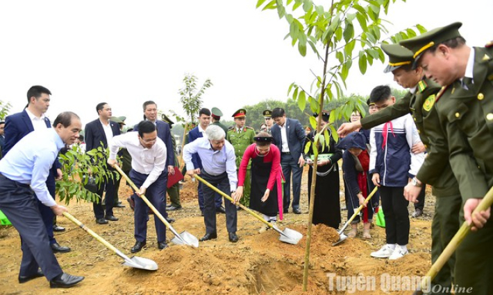 tịch nước Võ Văn Thưởng phát động Tết trồng cây 'Đời đời nhớ ơn Bác Hồ' Xuân Giáp Thìn 2024 tại Tuyên Quang