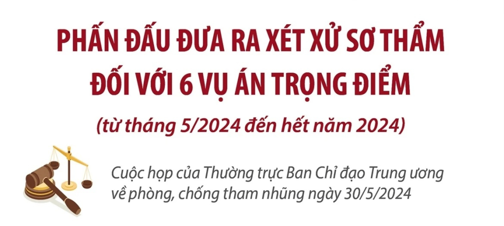 Phấn đấu đưa ra xét xử sơ thẩm đối với 6 vụ án trọng điểm