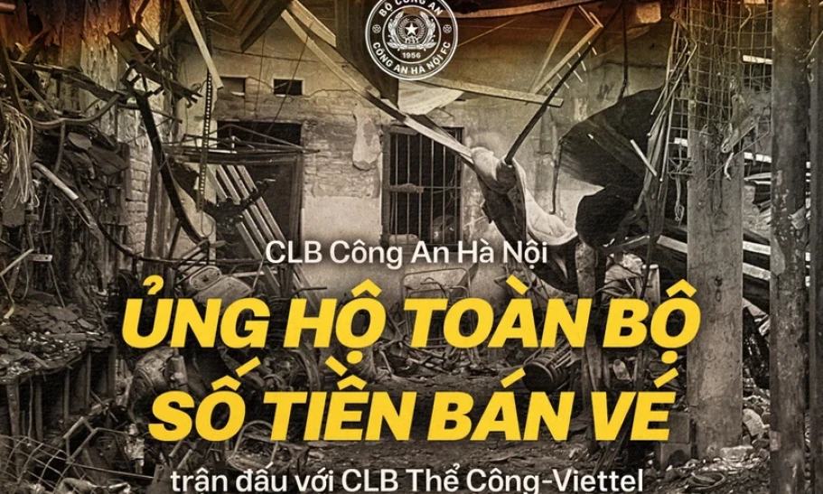 CLB Công an Hà Nội ủng hộ tiền bán vé cho nạn nhân vụ cháy tại Trung Kính