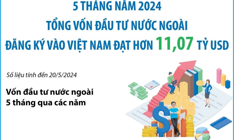 Tổng vốn FDI đăng ký vào Việt Nam trong 5 tháng đạt 11,07 tỷ USD