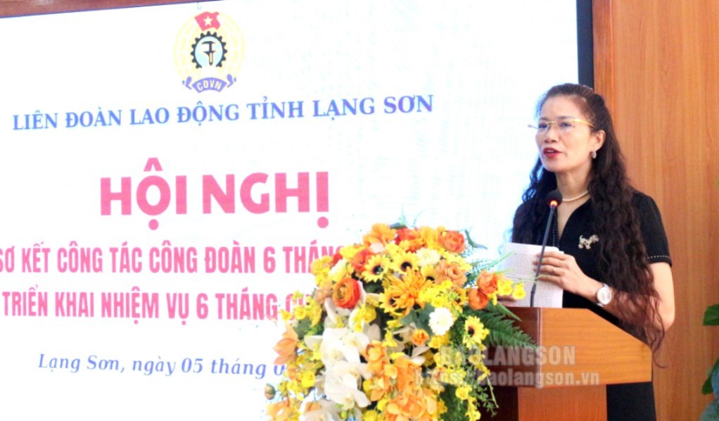 Đại biểu Hội Chữ thập đỏ tỉnh phát biểu làm rõ thêm kết quả trong công tác phối hợp với LĐLĐ tỉnh