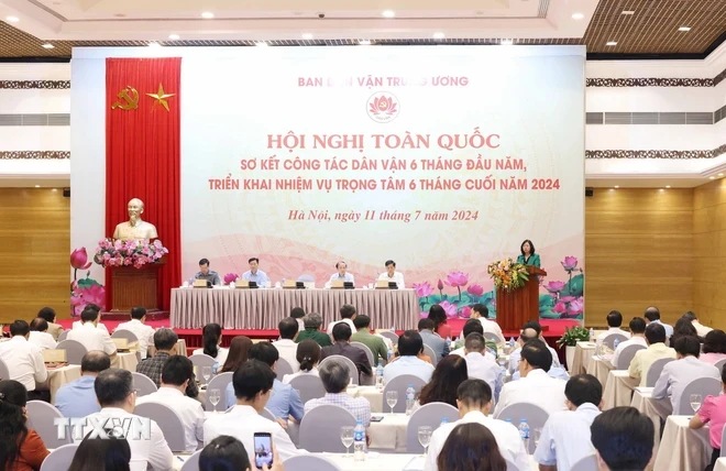 Hội nghị toàn quốc sơ kết công tác dân vận 6 tháng đầu năm, triển khai nhiệm vụ 6 tháng cuối năm 2024. (Ảnh: Phương Hoa/TTXVN)